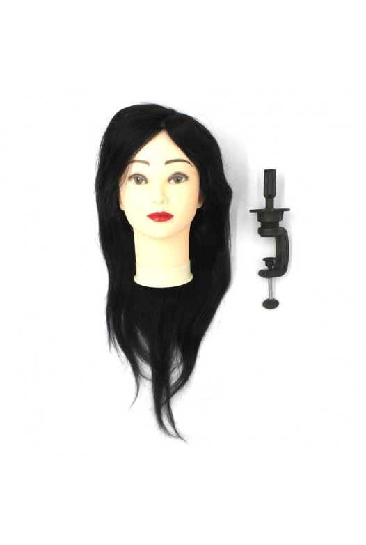 Training mannequin head with natural hair, brunette