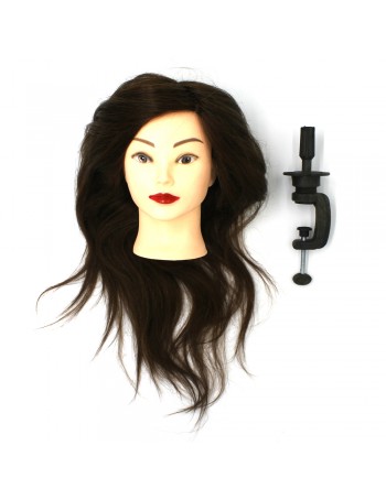 Учебный манекен "Каштан"  со штативом с натуральными волосами 