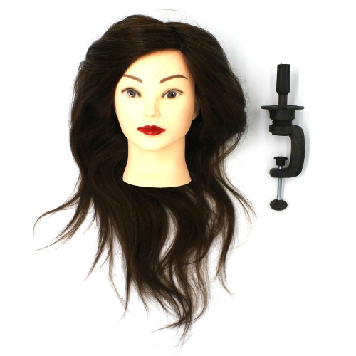 Training mannequin head with natural hair, maroon