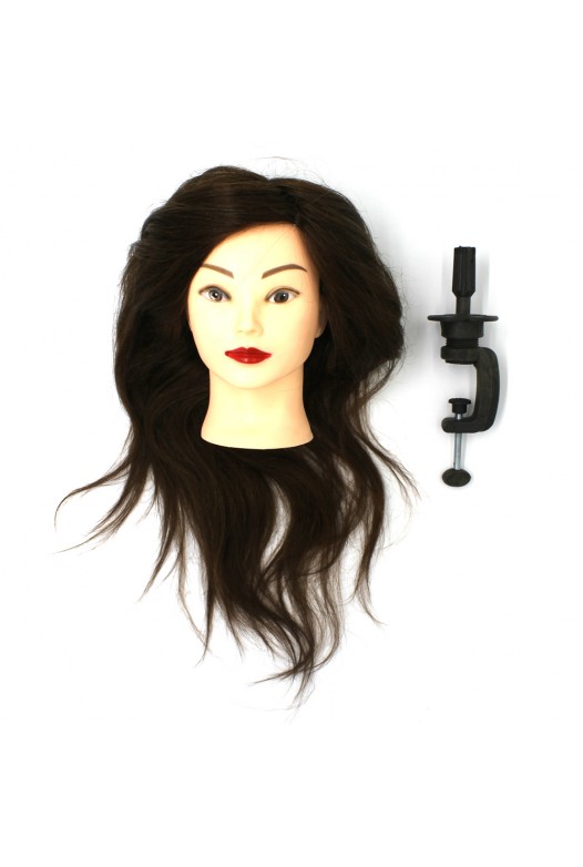 Training mannequin head with natural hair, maroon