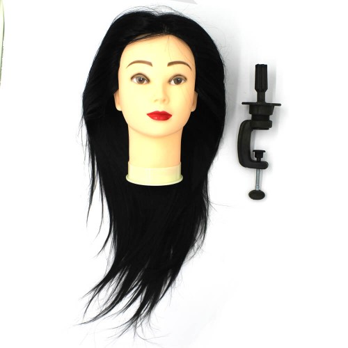 Training mannequin head with artificial hair, brunette