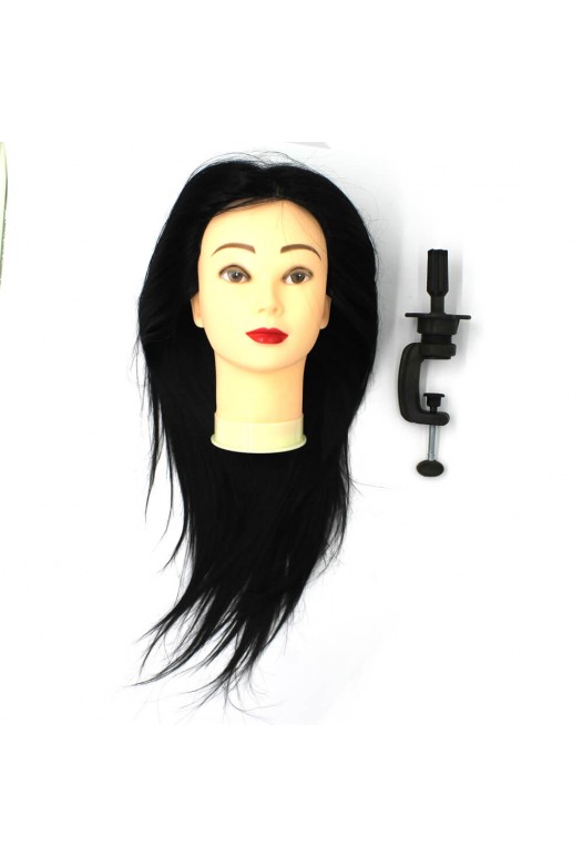 Training mannequin head with artificial hair, brunette