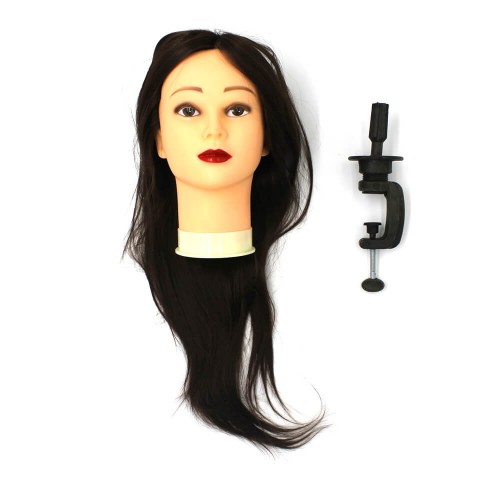 Training mannequin head with artificial hair, maroon