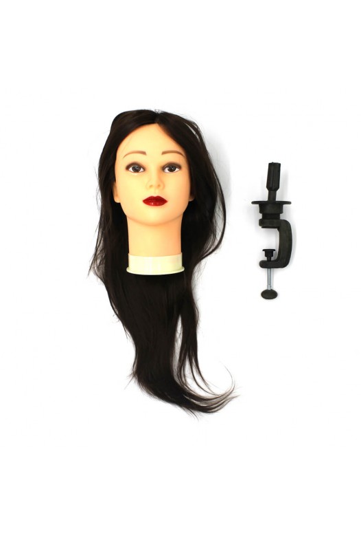 Training mannequin head with artificial hair, maroon