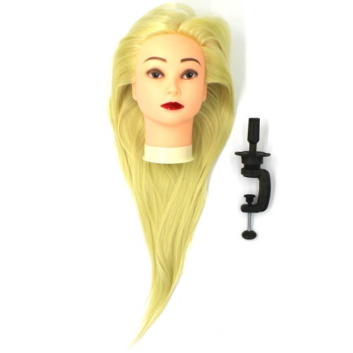 Training mannequin head with artificial hair, blonde