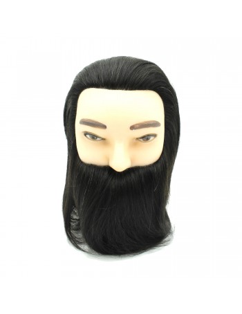 Training mannequin head with natural hair and beard, brunet