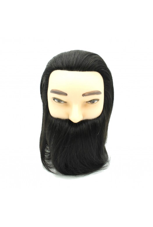 Training mannequin head with natural hair and beard, brunet