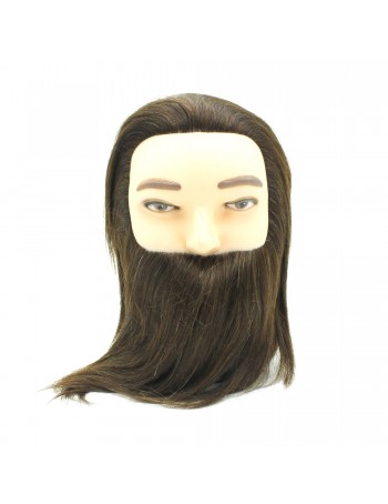 Training mannequin head with natural hair and beard, maroon