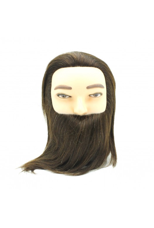Training mannequin head with natural hair and beard, maroon