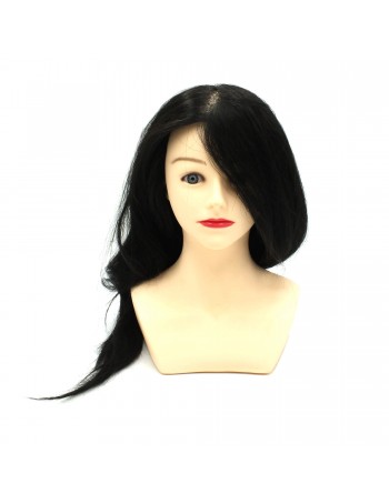 Training mannequin head with shoulders and natural hair, brunette