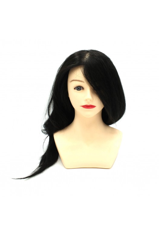 Training mannequin head with shoulders and natural hair, brunette