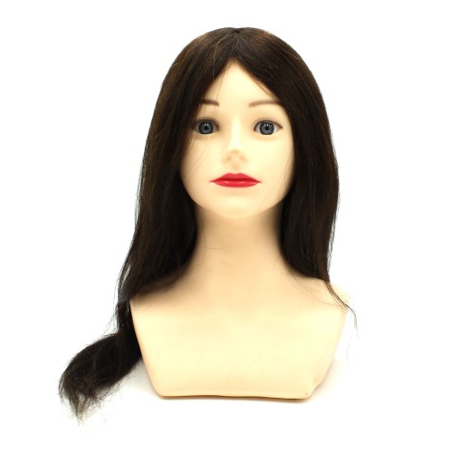 Training mannequin head with shoulders and natural hair, maroon