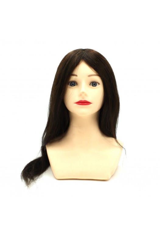 Training mannequin head with shoulders and natural hair, maroon